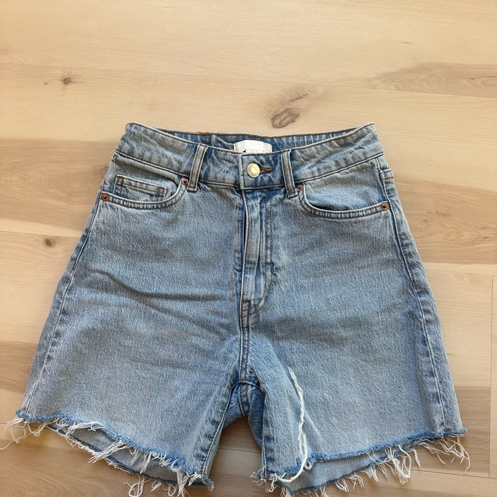 H&M Blue Jean Shorts with Frayed Hem
